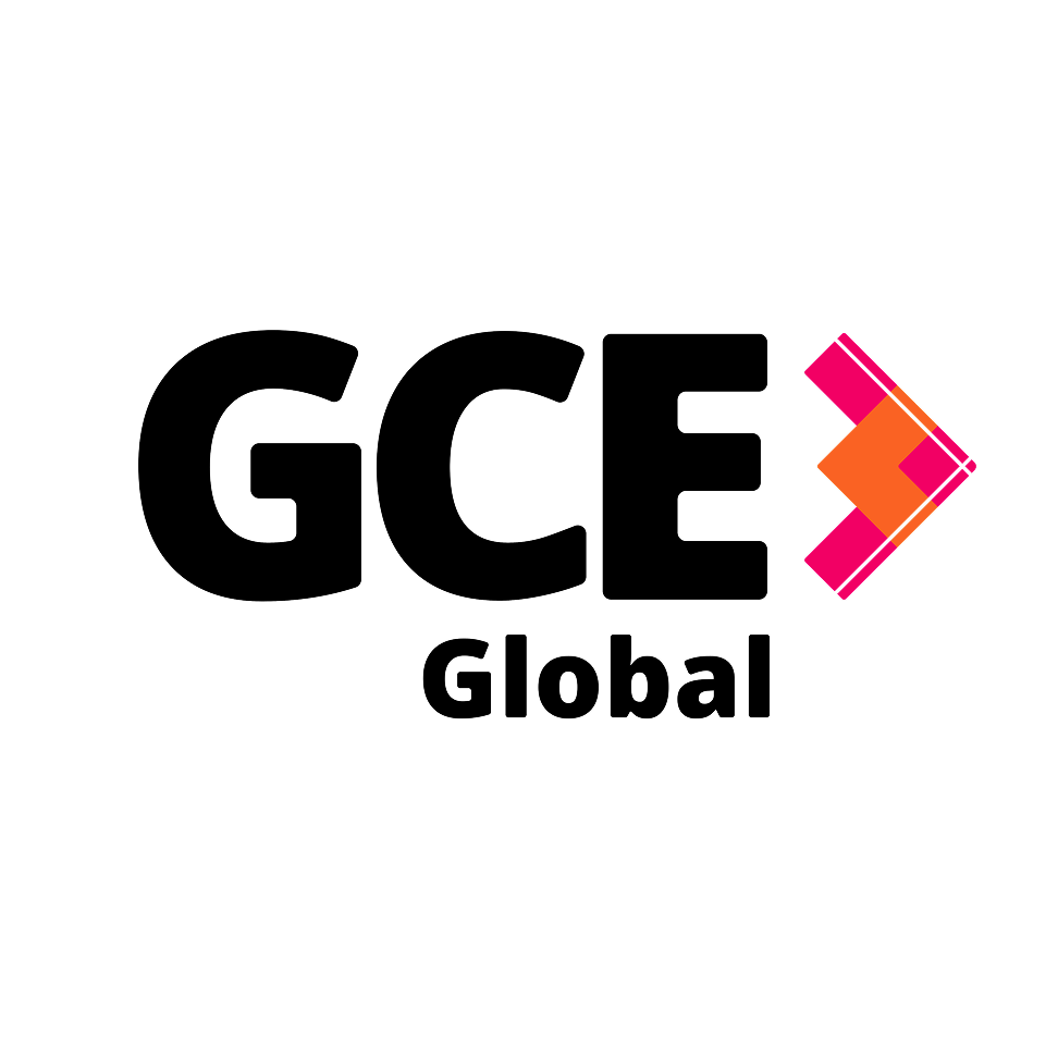 gce-global-logo-BUBBLE GCE Global logo in black text with a pink and orange stylized arrow icon.