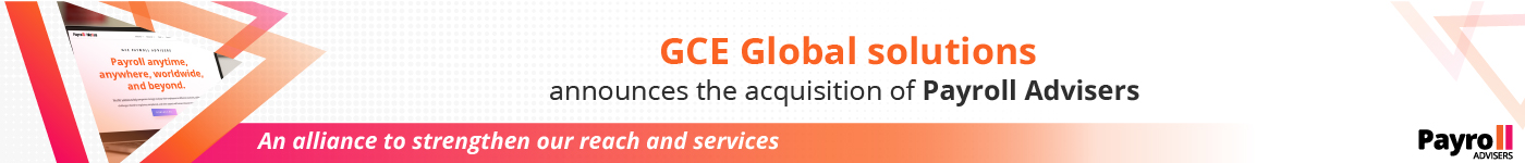 GCE Global Solutions announcement banner for the acquisition of Payroll Advisers, forming an alliance to strengthen global reach and services.